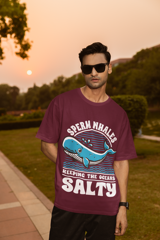 Men's Sperm Whales Keeping The Ocean Salty Funny Ocean Animal T-Shirt Marine Life Humor Tee