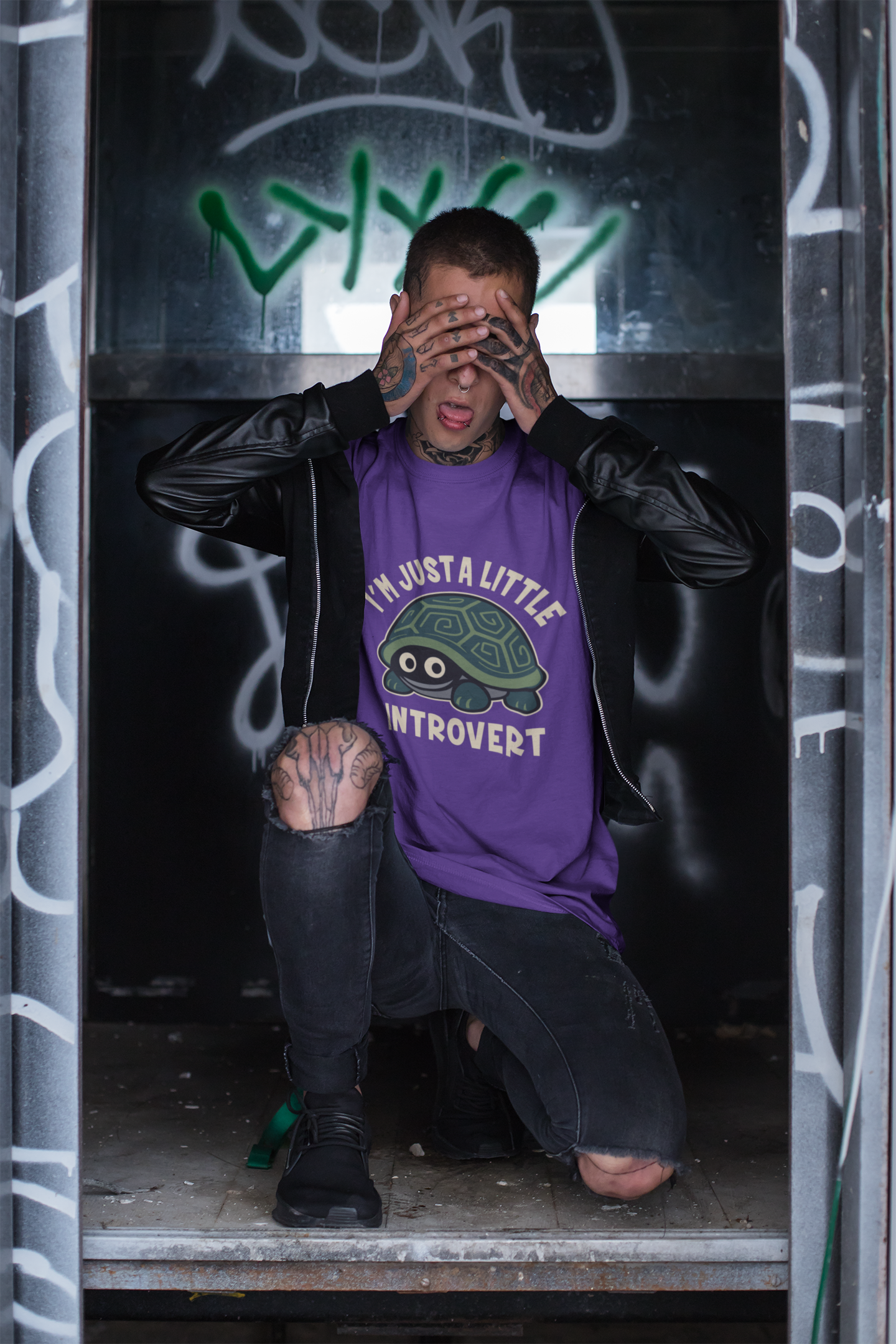 Men's I Am Just A Little Introvert Funny Cute Shy Animal Turtle T-Shirt