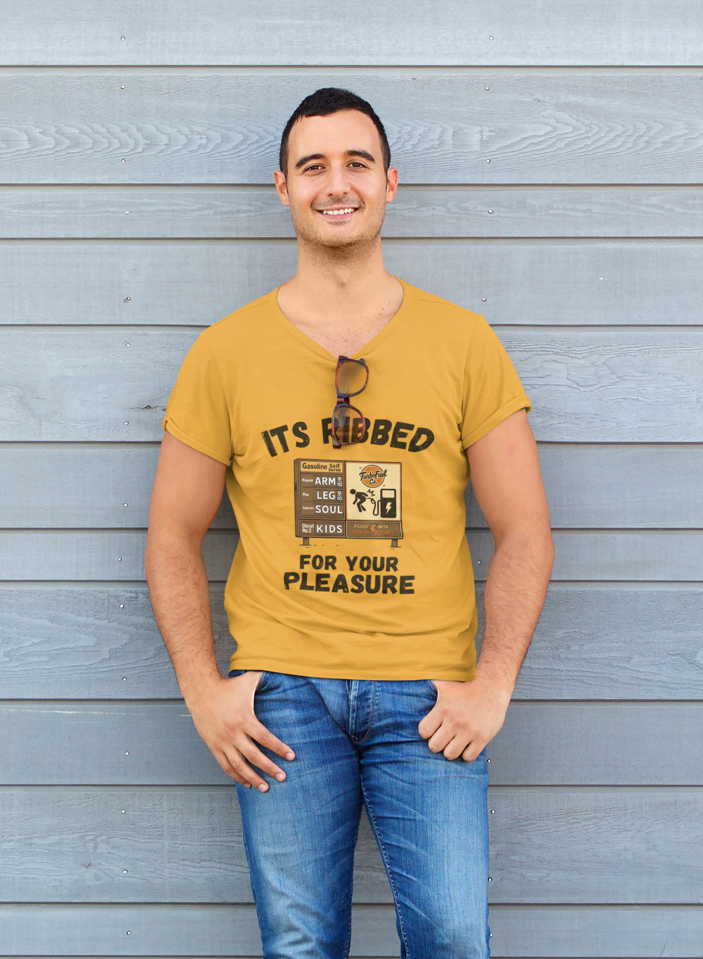 Men's It’s Ribbed for Your Pleasure High Gas Price Funny T-Shirt  Adult Humor Tee