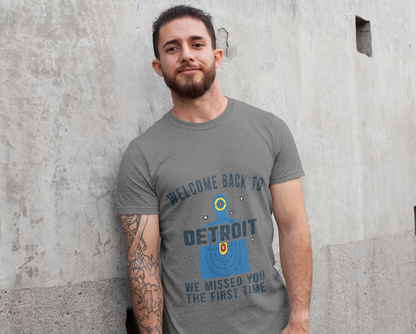 Men's Welcome to Detroit  Funny Shooting Man Bullet Target Practice T-Shirt We Missed You the First Time Tee