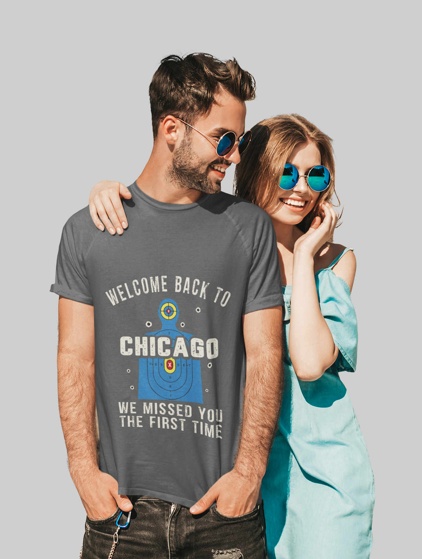 Men's Welcome to Chicago Funny Gun Practice Shooting Target T-Shirt “We Missed You the First Time” Tee