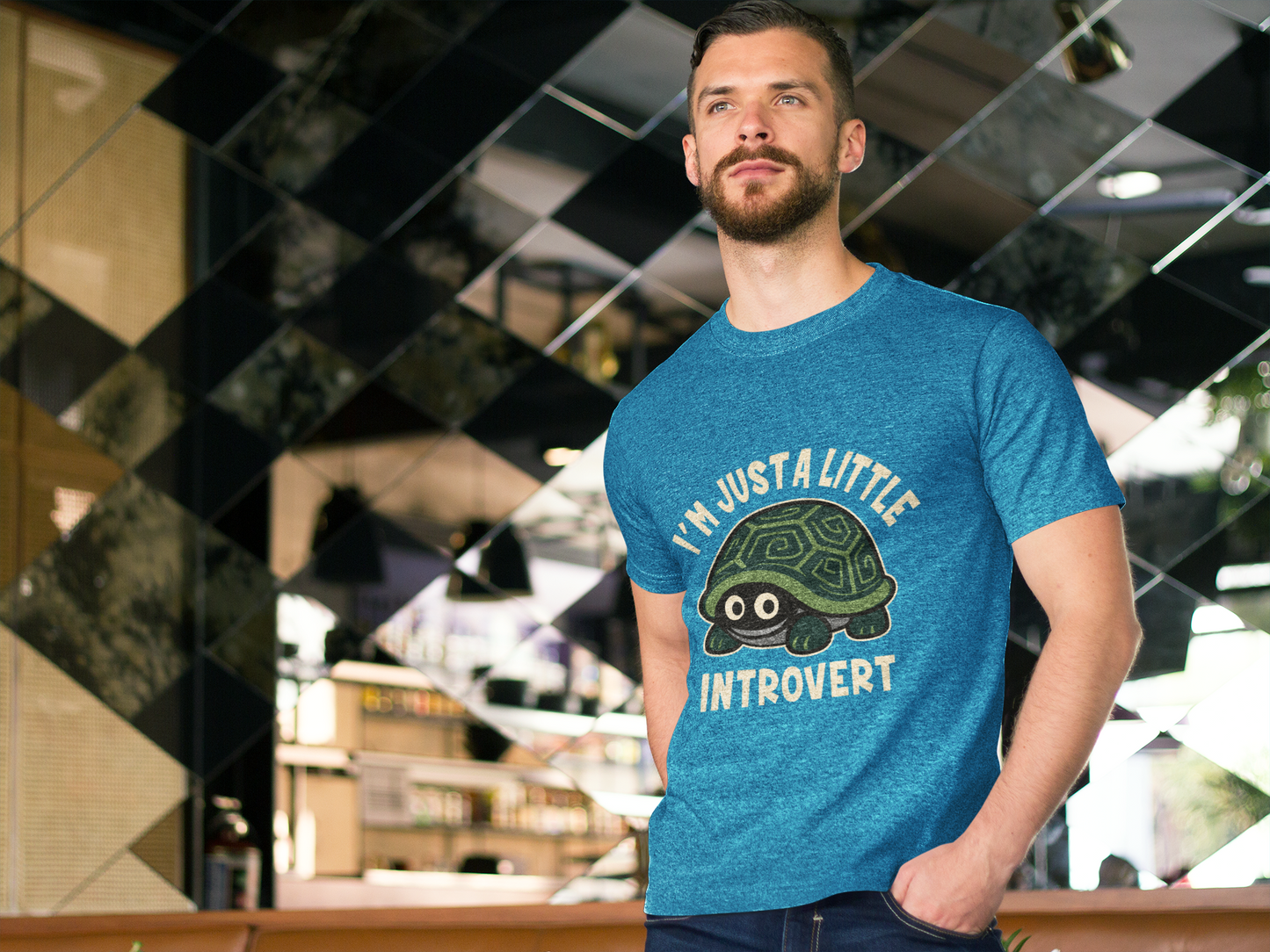 Men's I Am Just A Little Introvert Funny Cute Shy Animal Turtle T-Shirt
