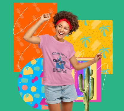 Women's Welcome to Chicago Funny Gun Practice Shooting Target T-Shirt “We Missed You the First Time” Tee