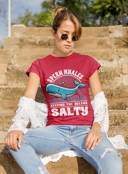 Women's Sperm Whales Keeping The Ocean Salty Funny Ocean Animal T-Shirt Marine Life Humor Tee