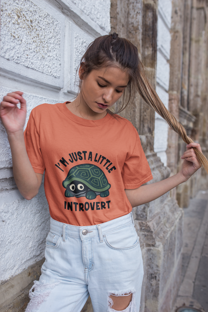 Women's I Am Just A Little Introvert Funny Cute Shy Animal Turtle T-Shirt