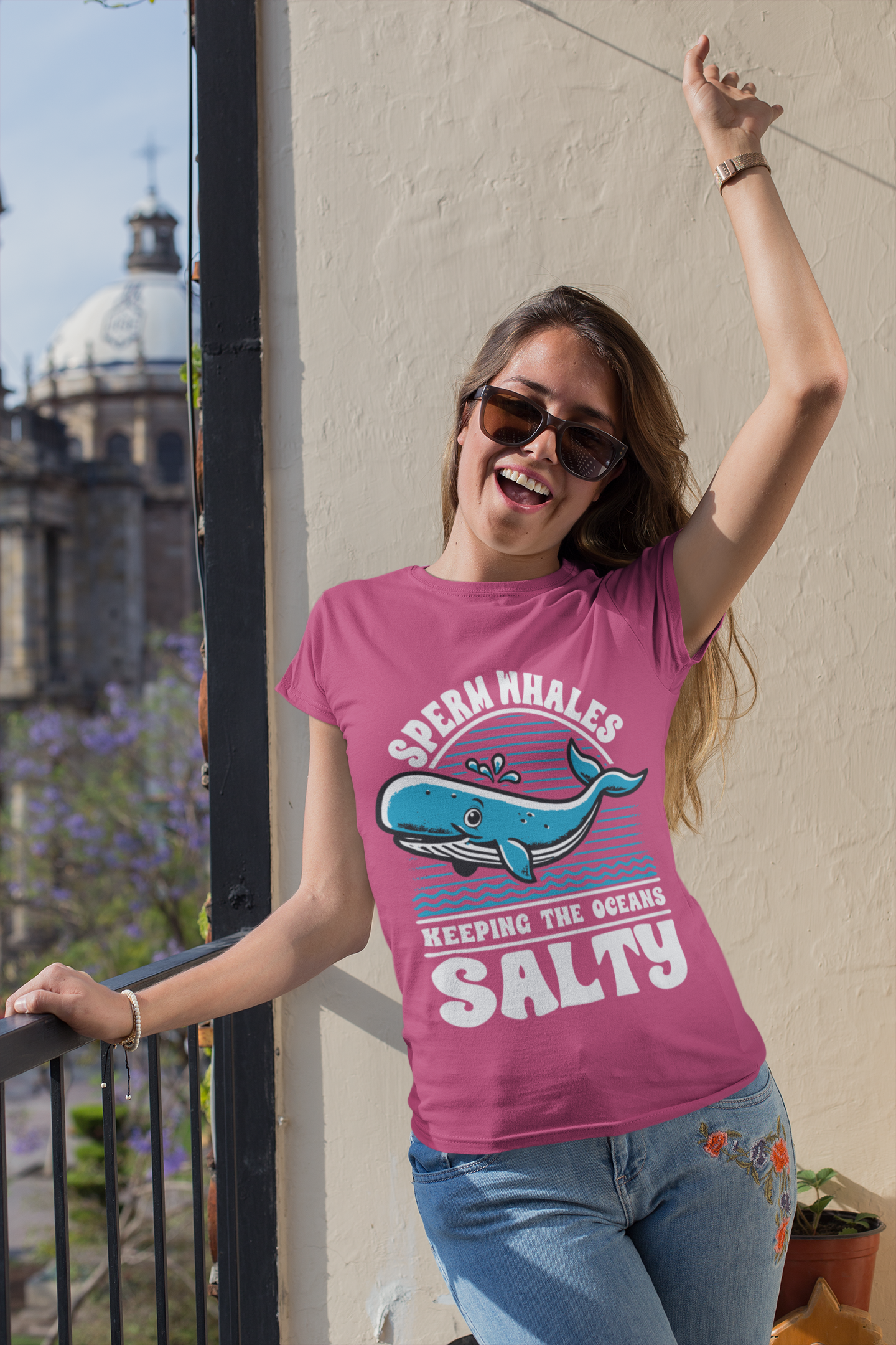 Women's Sperm Whales Keeping The Ocean Salty Funny Ocean Animal T-Shirt Marine Life Humor Tee