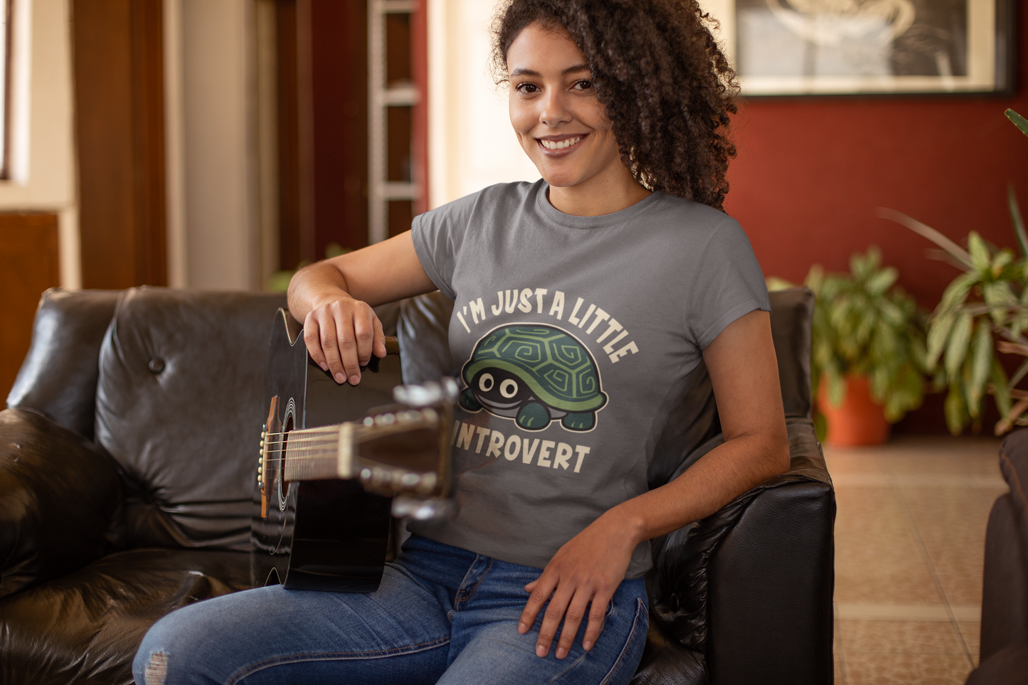 Women's I Am Just A Little Introvert Funny Cute Shy Animal Turtle T-Shirt