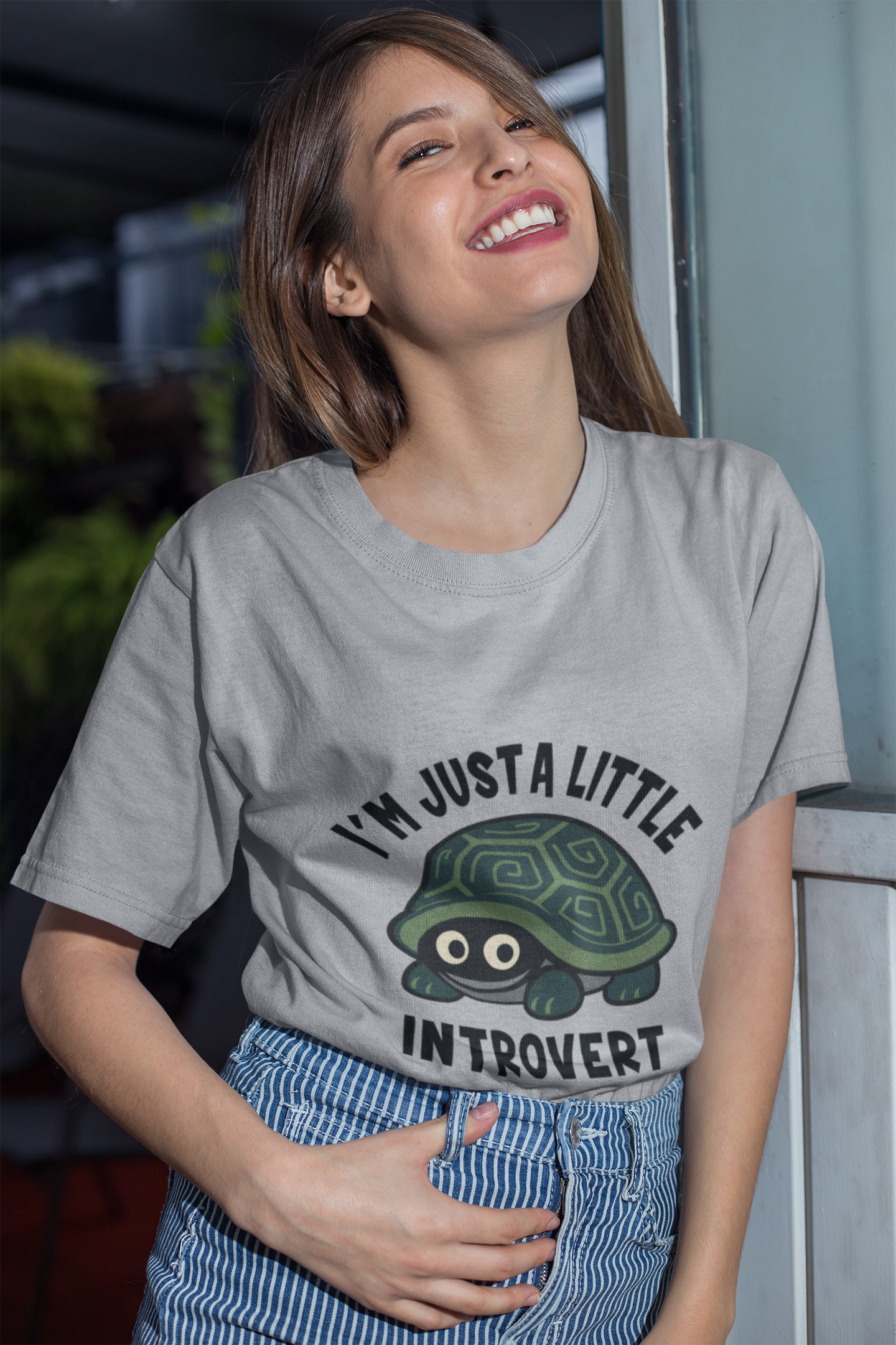 Women's I Am Just A Little Introvert Funny Cute Shy Animal Turtle T-Shirt