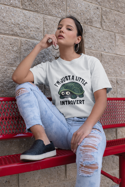 Women's I Am Just A Little Introvert Funny Cute Shy Animal Turtle T-Shirt