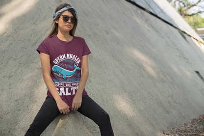 Women's Sperm Whales Keeping The Ocean Salty Funny Ocean Animal T-Shirt Marine Life Humor Tee