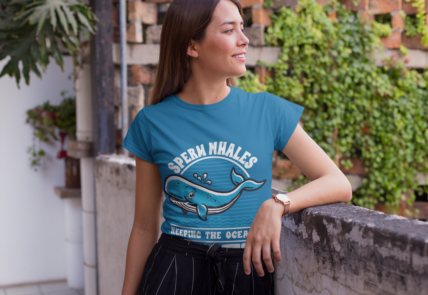 Women's Sperm Whales Keeping The Ocean Salty Funny Ocean Animal T-Shirt Marine Life Humor Tee