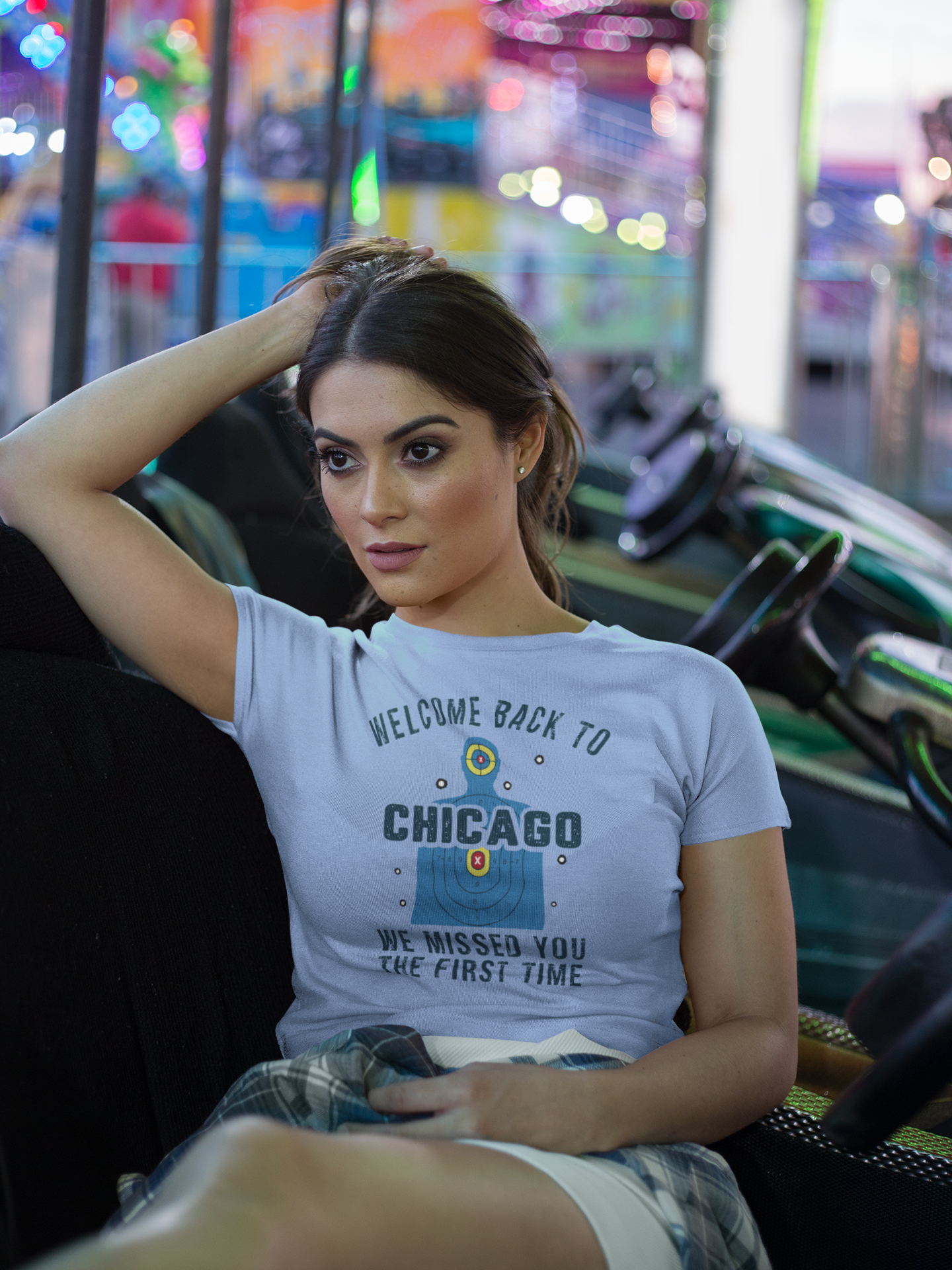 Women's Welcome to Chicago Funny Gun Practice Shooting Target T-Shirt “We Missed You the First Time” Tee