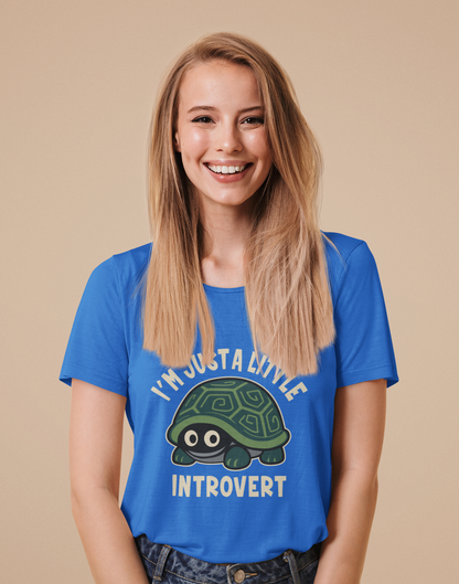 Women's I Am Just A Little Introvert Funny Cute Shy Animal Turtle T-Shirt