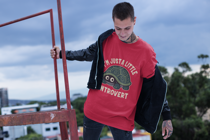 Men's I Am Just A Little Introvert Funny Cute Shy Animal Turtle T-Shirt