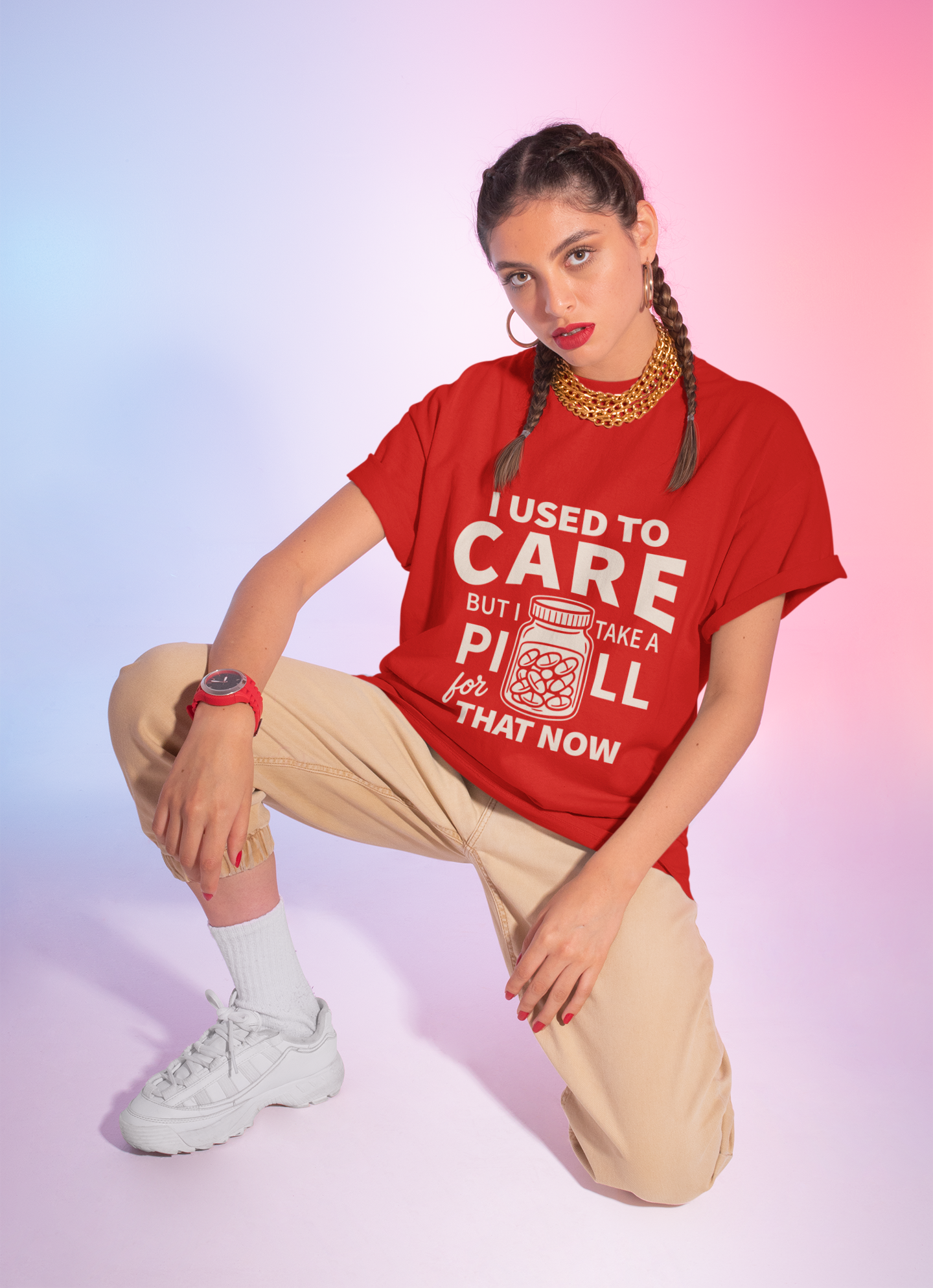 Women's I Used to Care But We Take a Pill for That Now T-Shirt – Funny Antisocial Sarcasm Tee