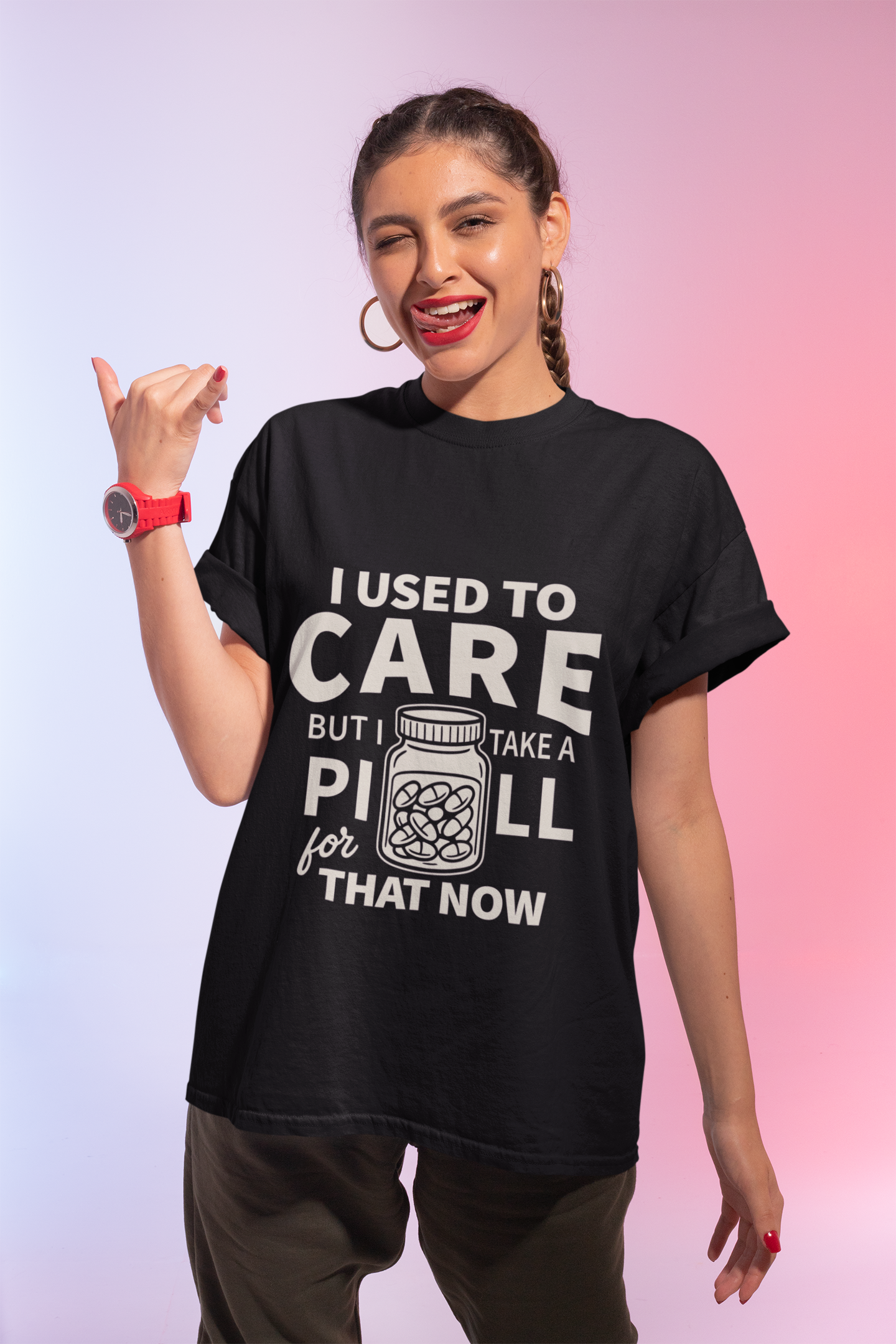 Women's I Used to Care But We Take a Pill for That Now T-Shirt – Funny Antisocial Sarcasm Tee