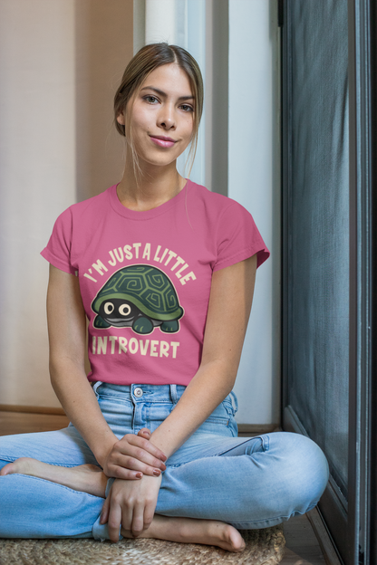Women's I Am Just A Little Introvert Funny Cute Shy Animal Turtle T-Shirt